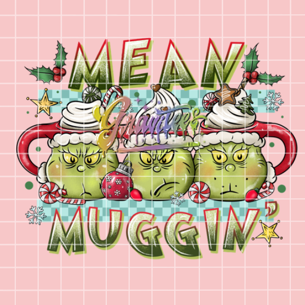 Mean Muggin' Png, Green Guy Christmas Clipart, Trendy Christmas Clipart, Christmas Mugs Clipart for DTF or Shirt Printing, PNG Only!