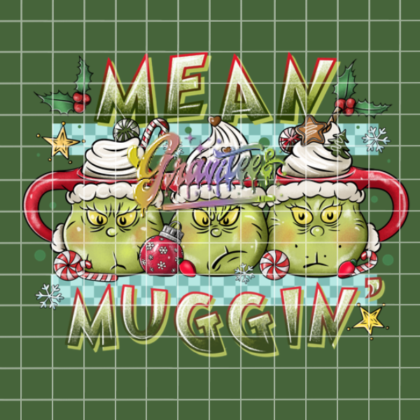 Mean Muggin' Png, Green Guy Christmas Clipart, Trendy Christmas Clipart, Christmas Mugs Clipart for DTF or Shirt Printing, PNG Only!