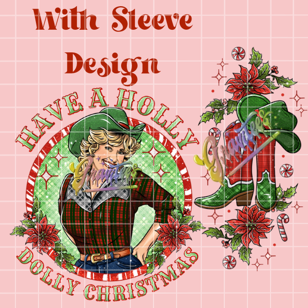 Country Holly Christmas with Sleeve Png, Christmas Boots Clipart, Trendy Christmas Clipart, Country Clipart for DTF or Shirt Printing, PNG Only!