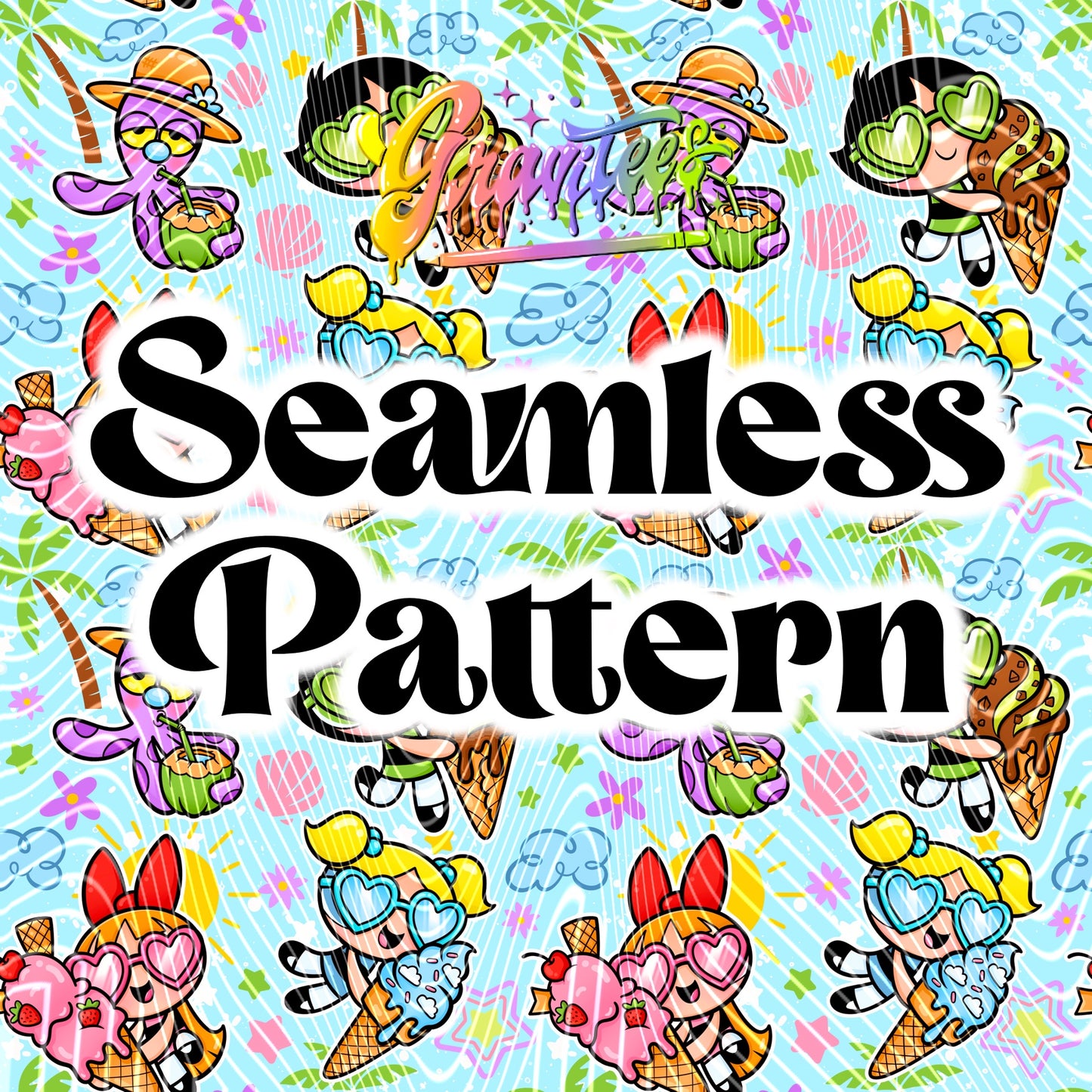 Summer Girls Seamless Design PNG for UVDTF or Sublimation Printing PNG Only!!