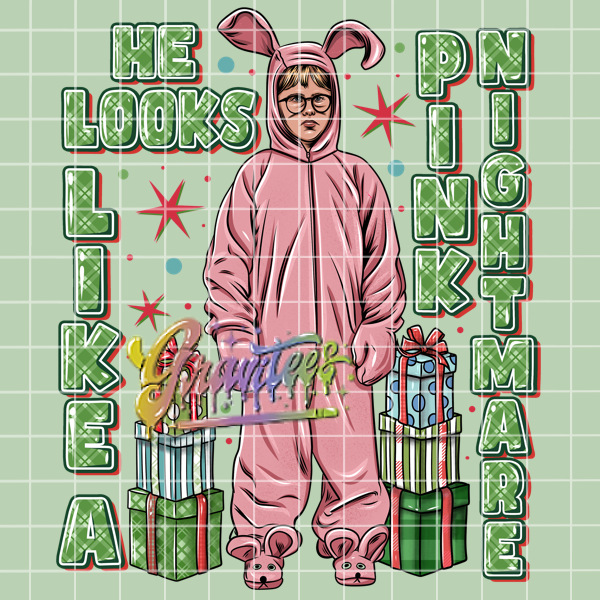 He Looks Like A Pink Nightmare Png, Ralphie Christmas Story Clipart, Trendy Christmas Clipart, Ralphie Bunny Clipart for DTF or Shirt Printing, PNG Only!