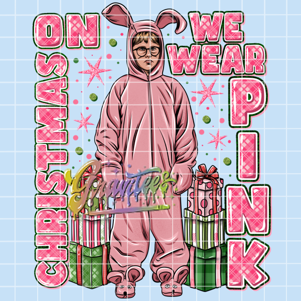 On Christmas We Wear Pink Png, Ralphie Christmas Story Clipart, Trendy Christmas Clipart, Ralphie Bunny Clipart for DTF or Shirt Printing, PNG Only!