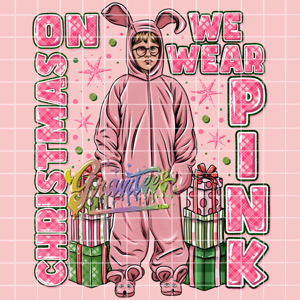 On Christmas We Wear Pink Png, Ralphie Christmas Story Clipart, Trendy Christmas Clipart, Ralphie Bunny Clipart for DTF or Shirt Printing, PNG Only!