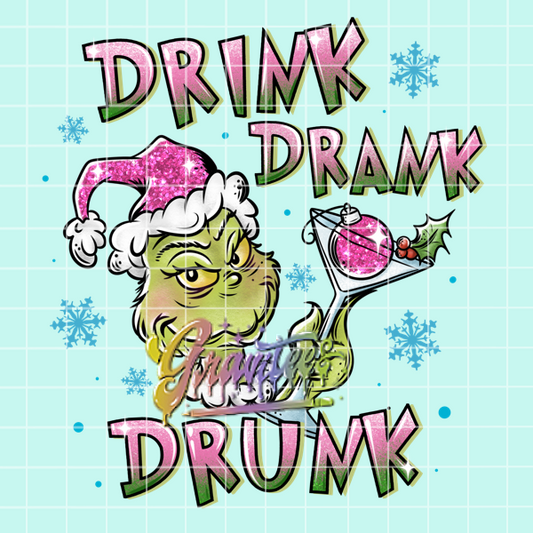Drink Drank Drunk Png, Drinking Clipart, Trendy Christmas Clipart, Green Guy Clipart for DTF or Shirt Printing, PNG Only!