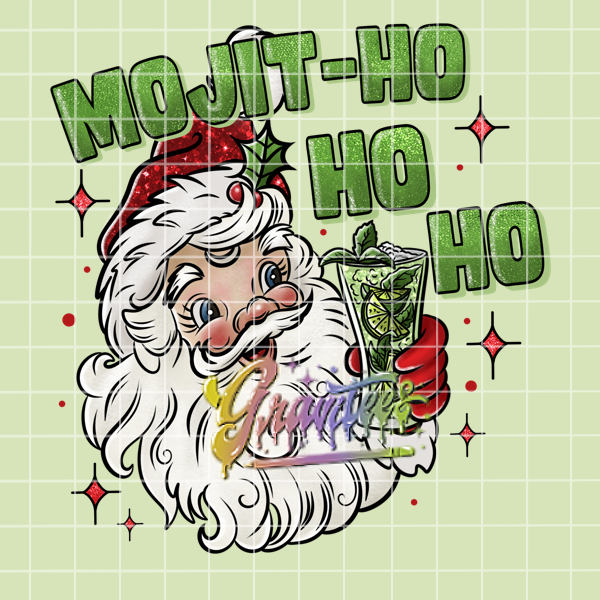 Mojito Ho Ho Ho Png, Drinking Santa Clipart, Trendy Christmas Clipart, Santa Clipart for DTF or Shirt Printing, PNG Only!