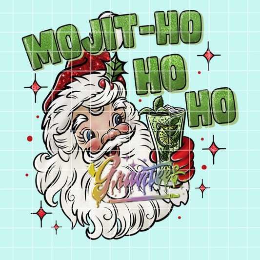 Mojito Ho Ho Ho Png, Drinking Santa Clipart, Trendy Christmas Clipart, Santa Clipart for DTF or Shirt Printing, PNG Only!