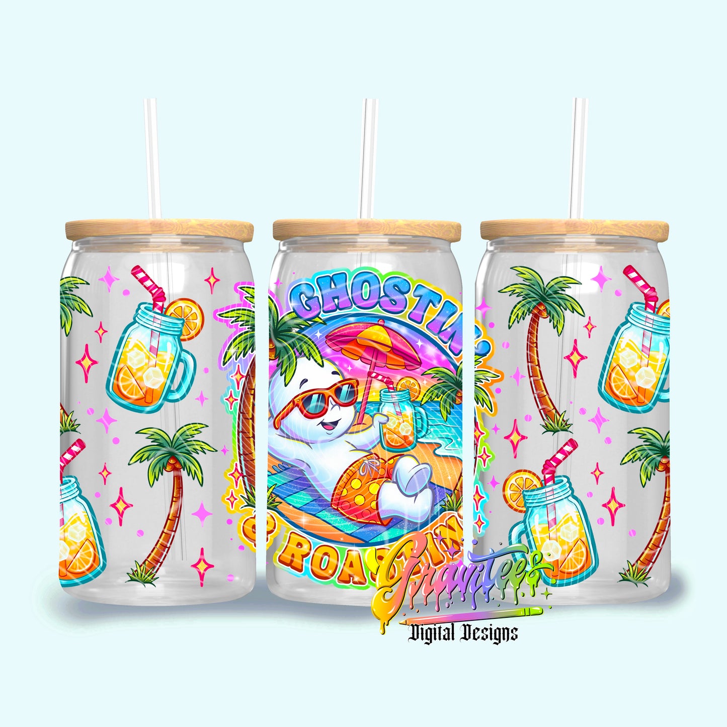 Summer Ghost 16oz Tumbler Template Design PNG, for UVDTF or Sublimation Printing PNG Only!!
