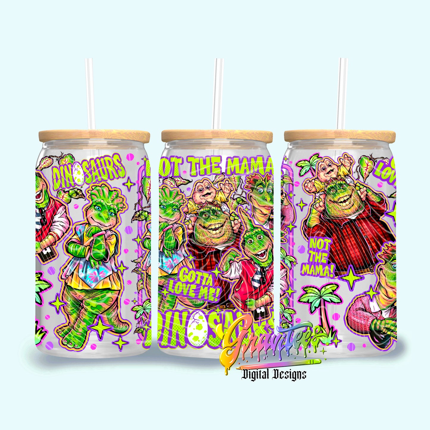 Dinosaurs 16oz Tumbler Template Design PNG, for UVDTF or Sublimation Printing PNG