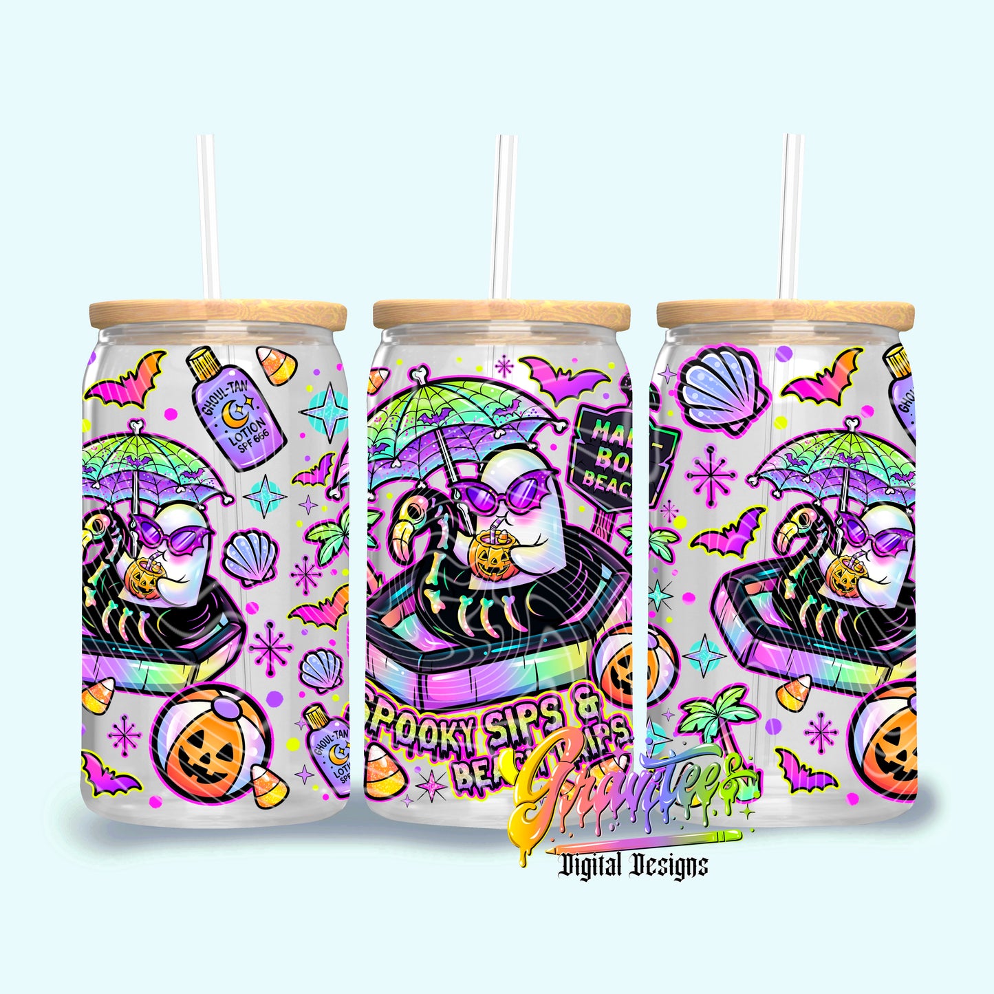 MaliBOO Beach Summer Ghost 16oz Tumbler Template Png for UVDTF or Sublimation Printing, PNG Only!