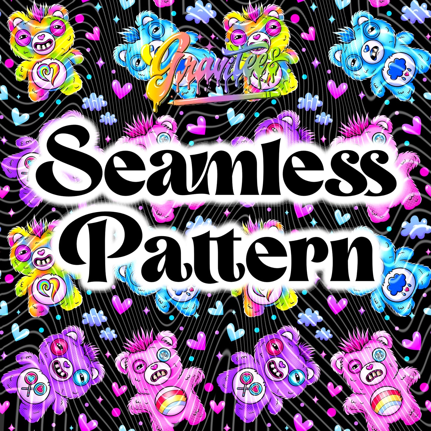 Fuggly Bears Seamless Design PNG, for UVDTF or Sublimation Printing PNG