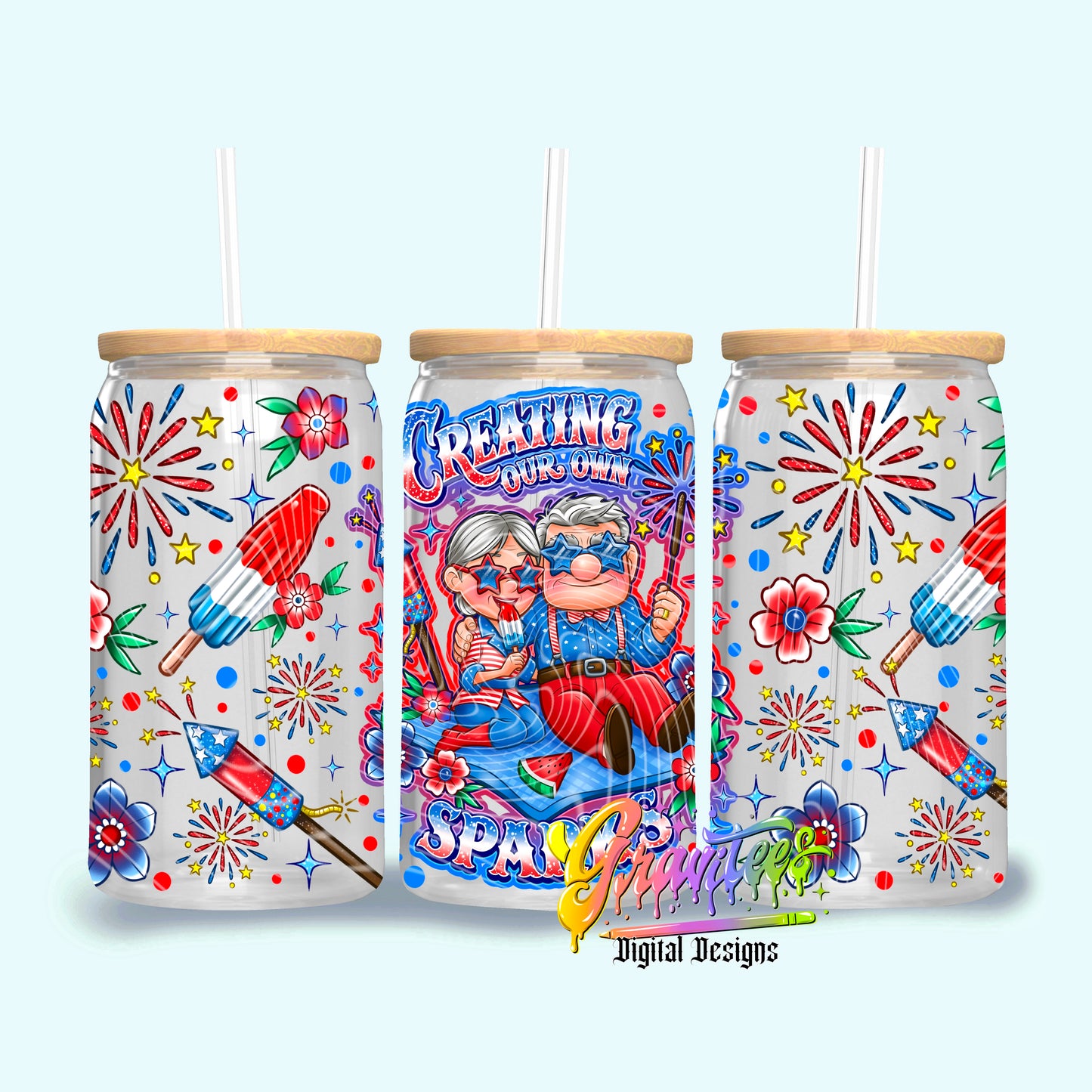 4th Of July Love 16oz Tumbler Template Png for UVDTF or Sublimation Printing, PNG Only!