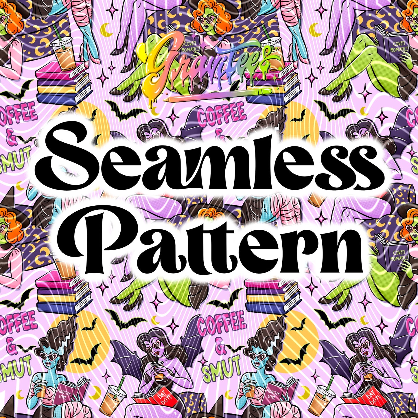 Book Ghouls Seamless Design Png for UVDTF or Sublimation Printing, PNG Only!