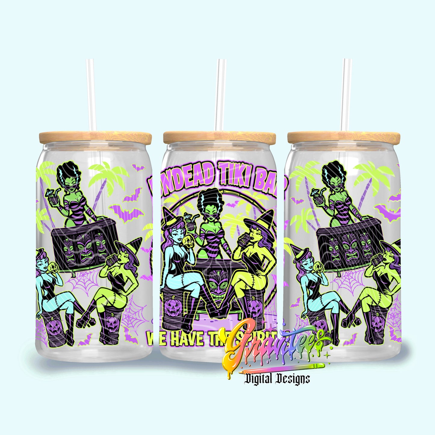 Tiki Ghouls 16oz Tumbler Template Png for UVDTF or Sublimation Printing, PNG Only!