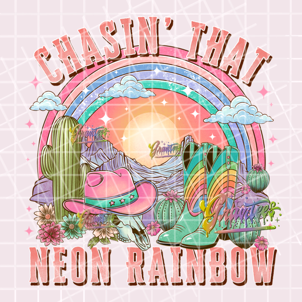 Chasing’ That Neon Rainbow Png, Country Clipart, Trendy Country Clipart, Clipart for DTF or Shirt Printing, PNG Only!