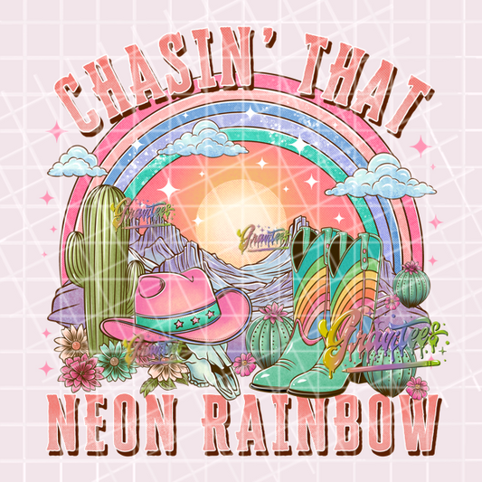 Chasing’ That Neon Rainbow Png, Country Clipart, Trendy Country Clipart, Clipart for DTF or Shirt Printing, PNG Only!