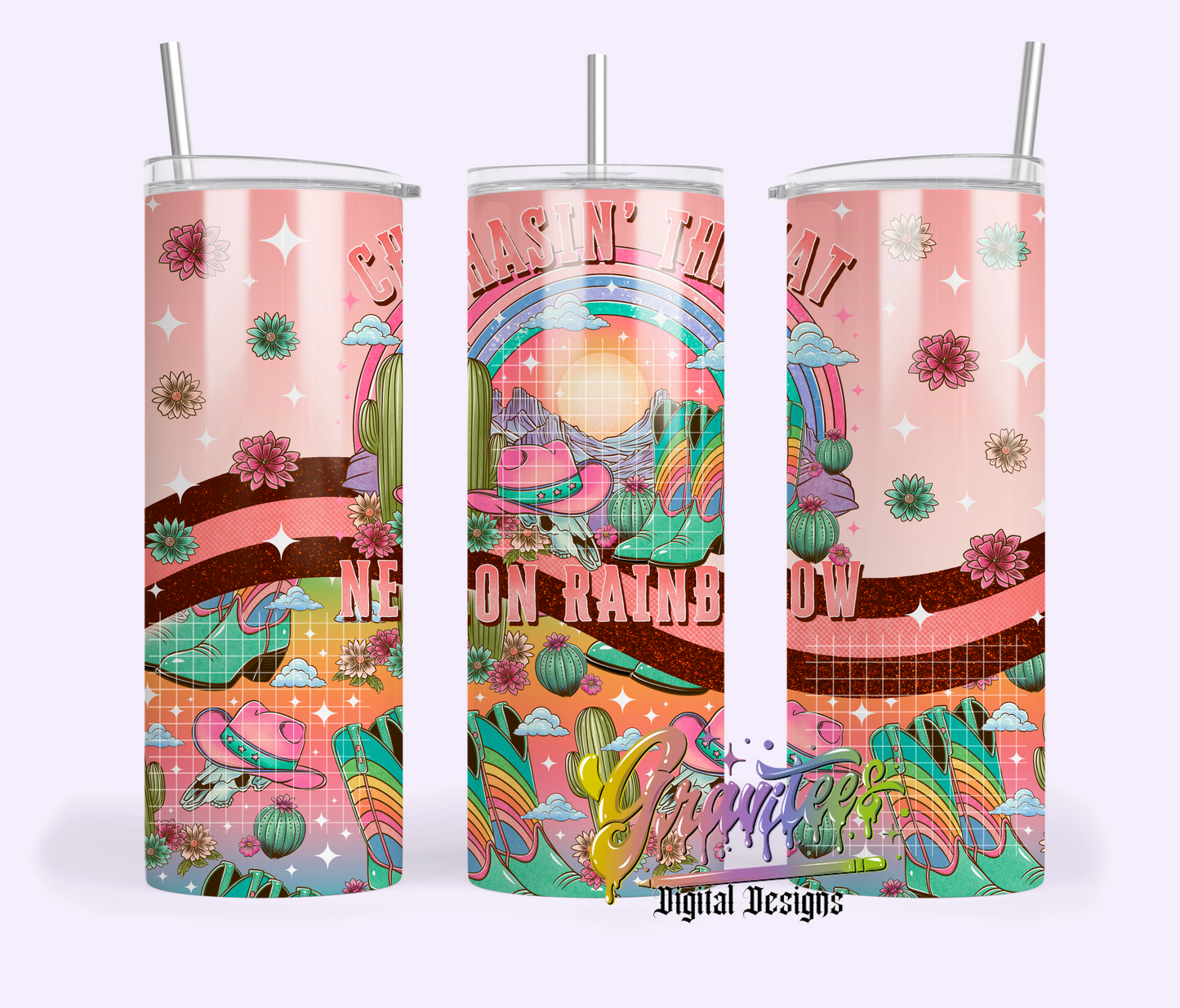 Chasing’ That Neon Rainbow Skinny Tumbler Template Png, Country Clipart, Trendy Country Clipart, Clipart for DTF or Shirt Printing, PNG Only!
