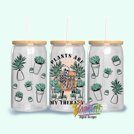 Plants Are My Therapy Libbey Template Png, Plant Lover Clipart, Trendy Skeleton Clipart, Clipart for DTF or Shirt Printing, PNG Only!