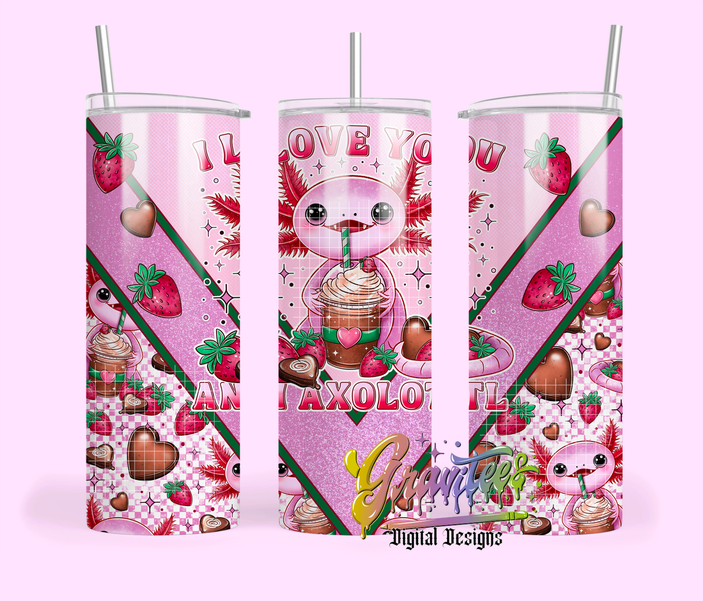 I Love You an Axolotl 20 oz. Tumbler Template Png, Axolotl Clipart, Trendy Valentine Clipart for DTF or Shirt Printing, PNG Only!