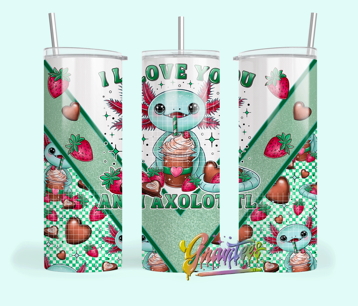 I Love You an Axolotl 20 oz. Tumbler Template Png, Axolotl Clipart, Trendy Valentine Clipart for DTF or Shirt Printing, PNG Only!