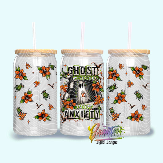 Anxiety Ghost 16oz Tumbler Template Design PNG, Fall Breast Cancer Design for UVDTF or Sublimation Printing PNG Only!