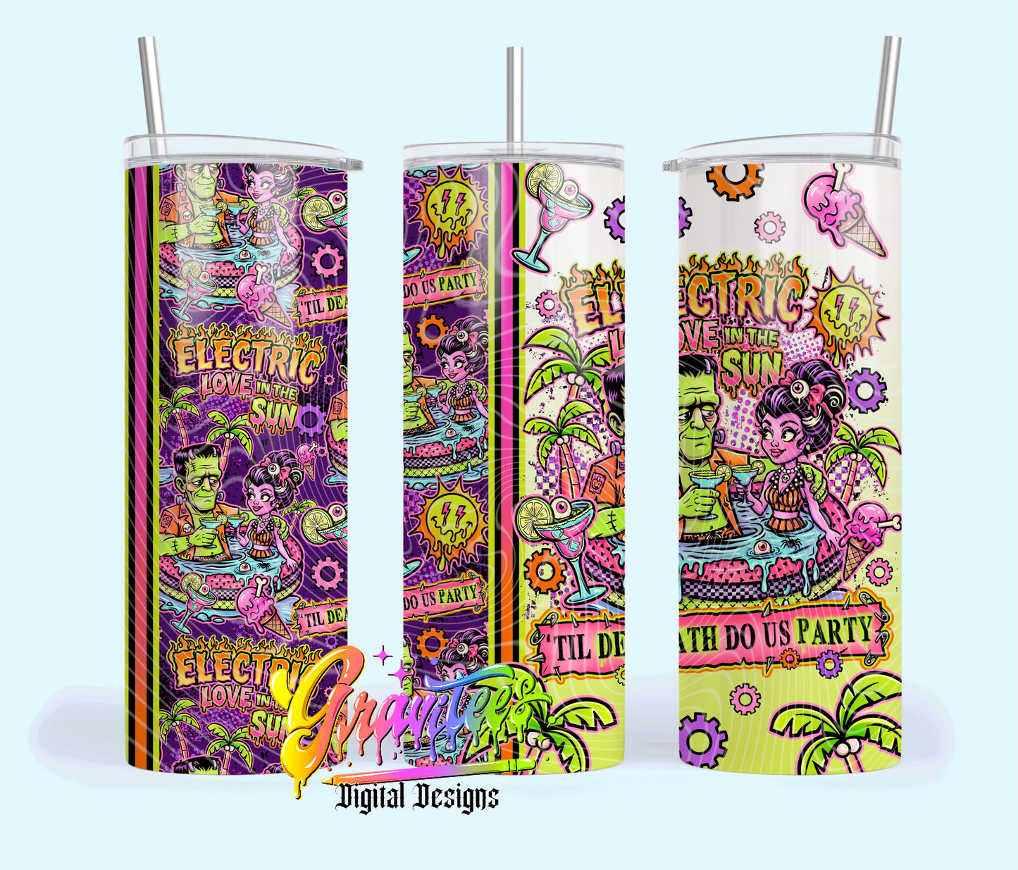 Electric Summer 20oz Tumbler Template Png for UVDTF or Sublimation Printing, PNG Only!