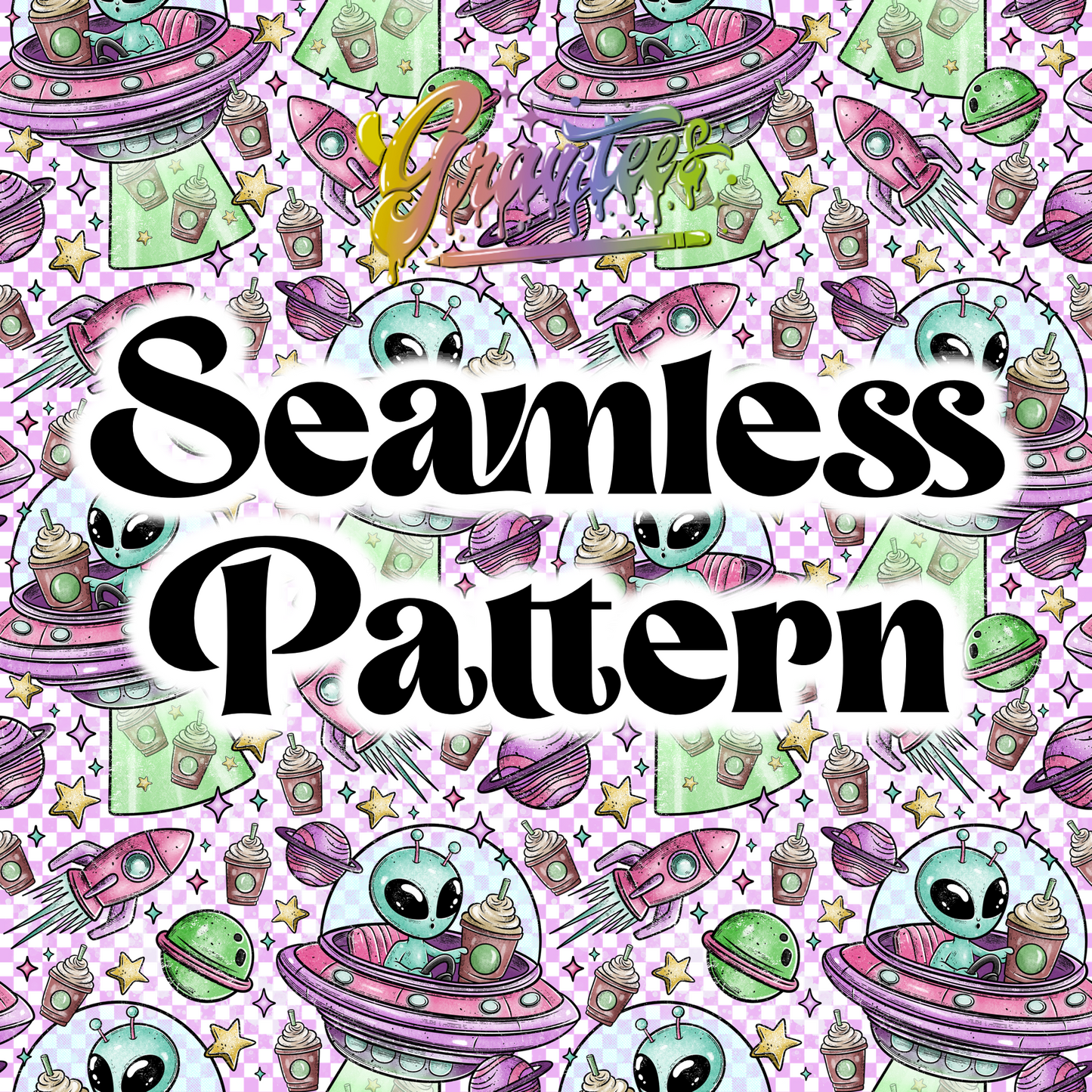 Take Me To Your Coffee Seamless Design Png, Coffee Alien Clipart, Trendy Coffee Clipart, Clipart for DTF or Shirt Printing, PNG Only!
