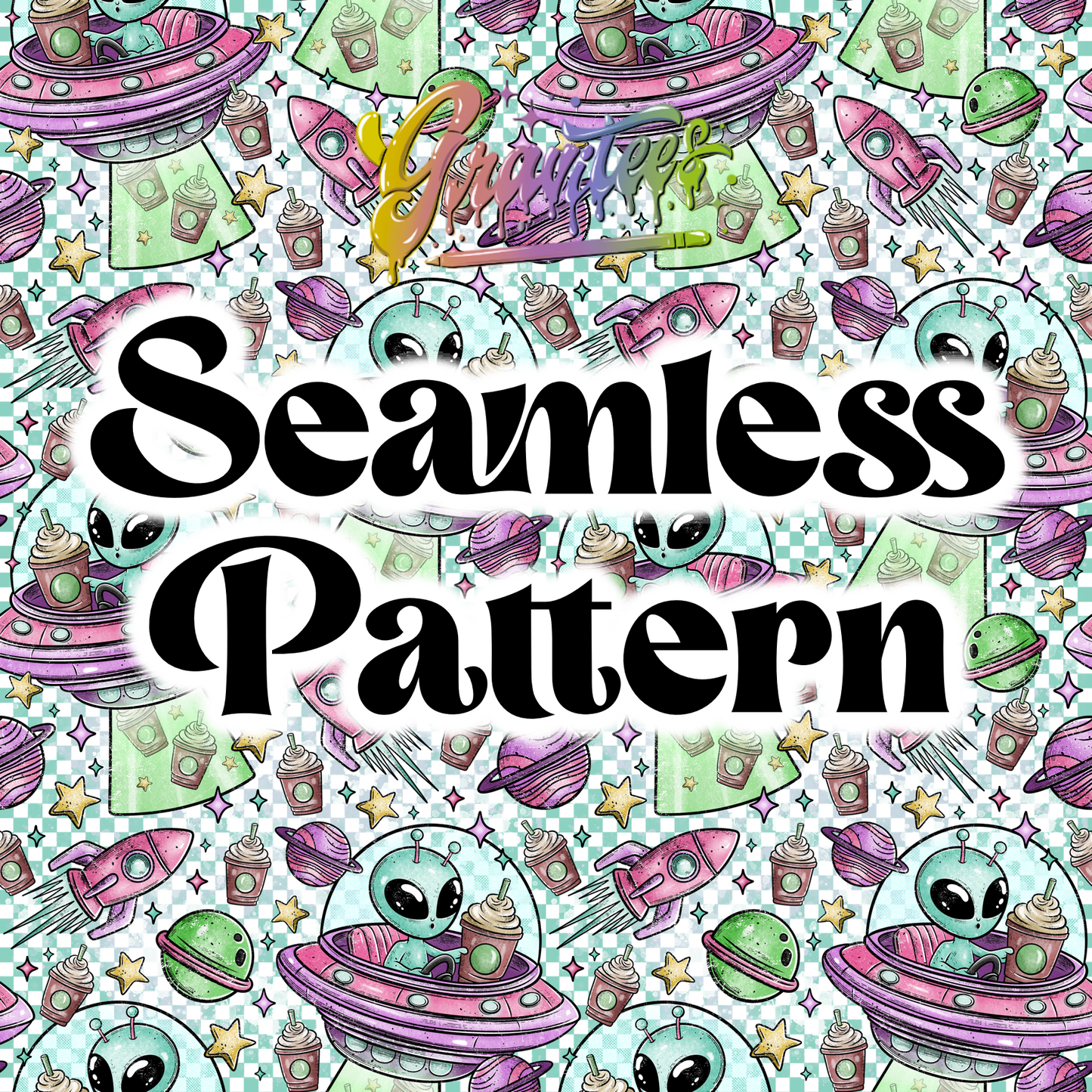 Take Me To Your Coffee Seamless Design Png, Coffee Alien Clipart, Trendy Coffee Clipart, Clipart for DTF or Shirt Printing, PNG Only!