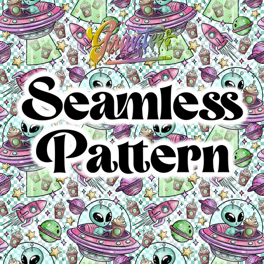 Take Me To Your Coffee Seamless Design Png, Coffee Alien Clipart, Trendy Coffee Clipart, Clipart for DTF or Shirt Printing, PNG Only!