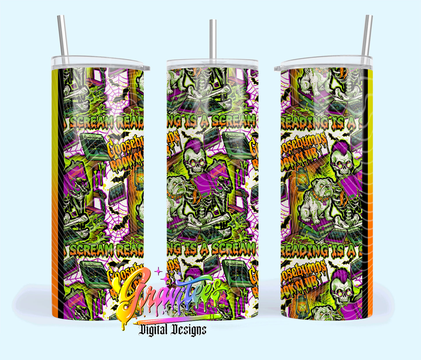 Scary Book Club Pattern 20oz Tumbler Template Png for UVDTF or Sublimation Printing, PNG Only!