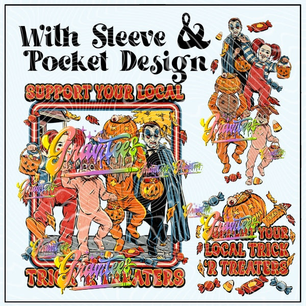 Trick Or Treaters With Sleeve & Pocket Design Png for DTF or Shirt Printing, PNG Only!