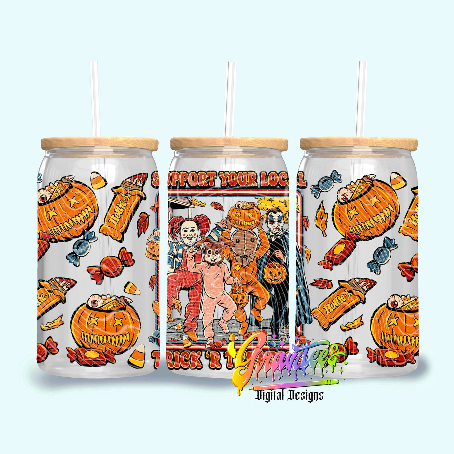 Trick Or Treaters 16oz Tumbler Template Png for UVDTF or Sublimation Printing, PNG Only!