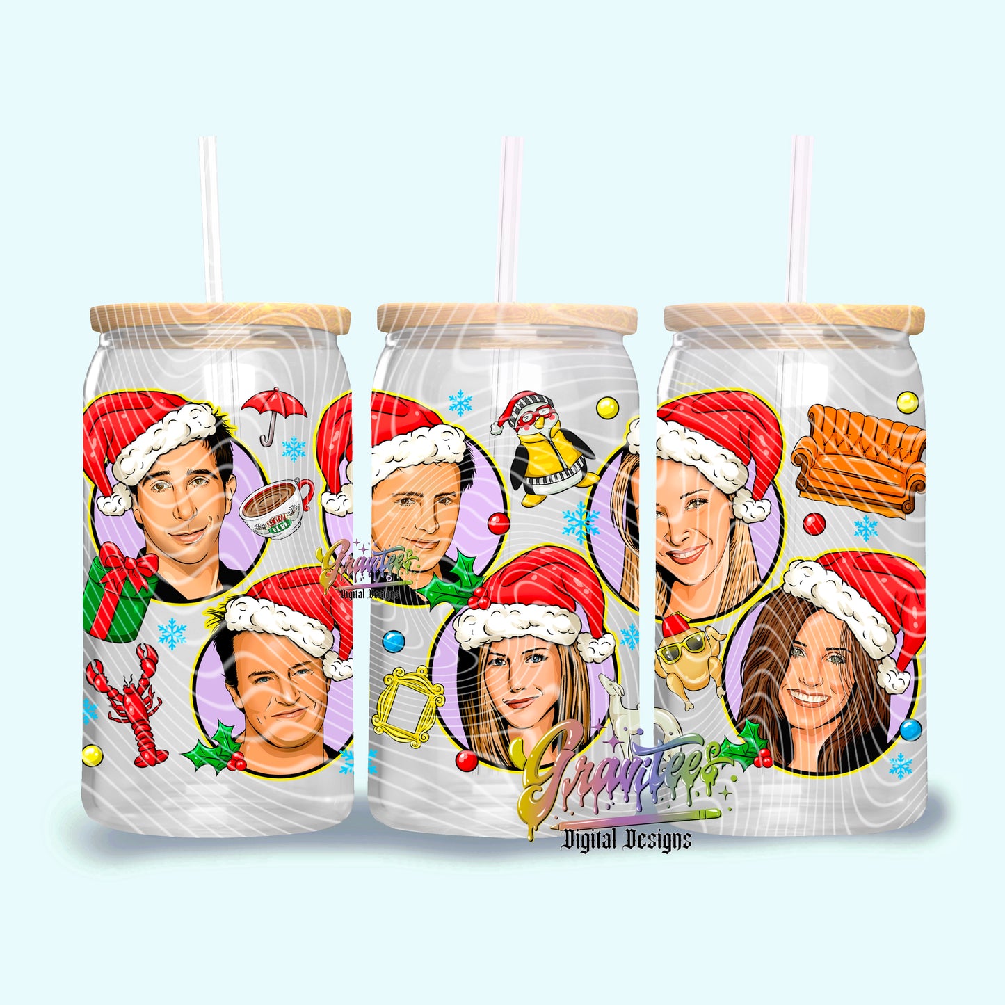 Friendsmas Circles 16oz Tumbler Template Design PNG, Fall Design for UVDTF or Sublimation Printing PNG Only!