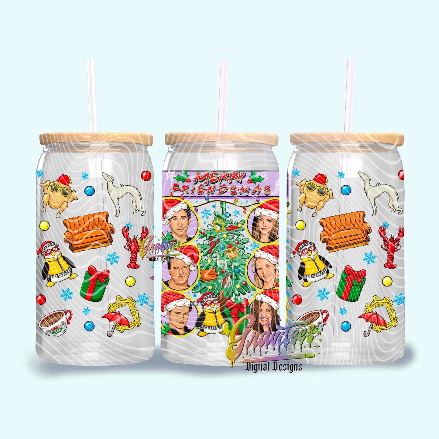 Friendsmas 16oz Tumbler Template Design PNG, Fall Design for UVDTF or Sublimation Printing PNG Only!