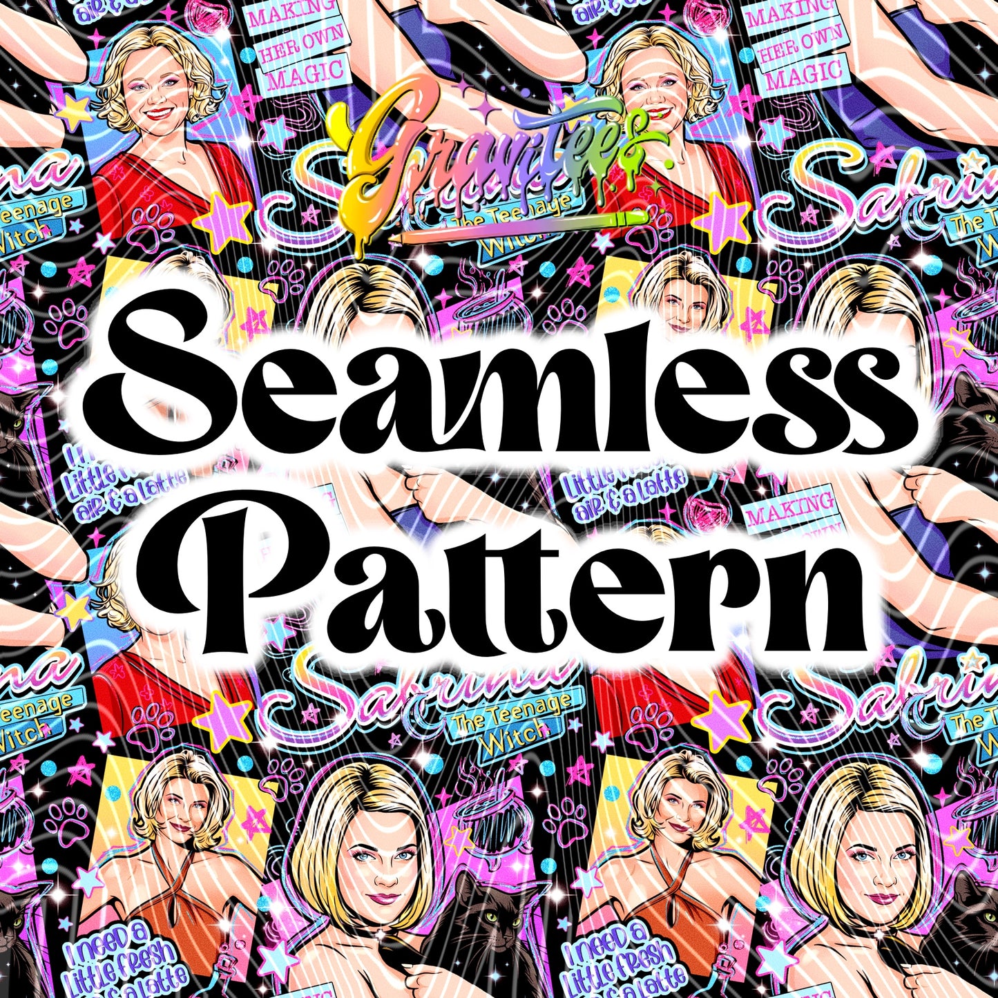 Teenage Witch Seamless Design Png for UVDTF or Sublimation Printing, PNG Only!