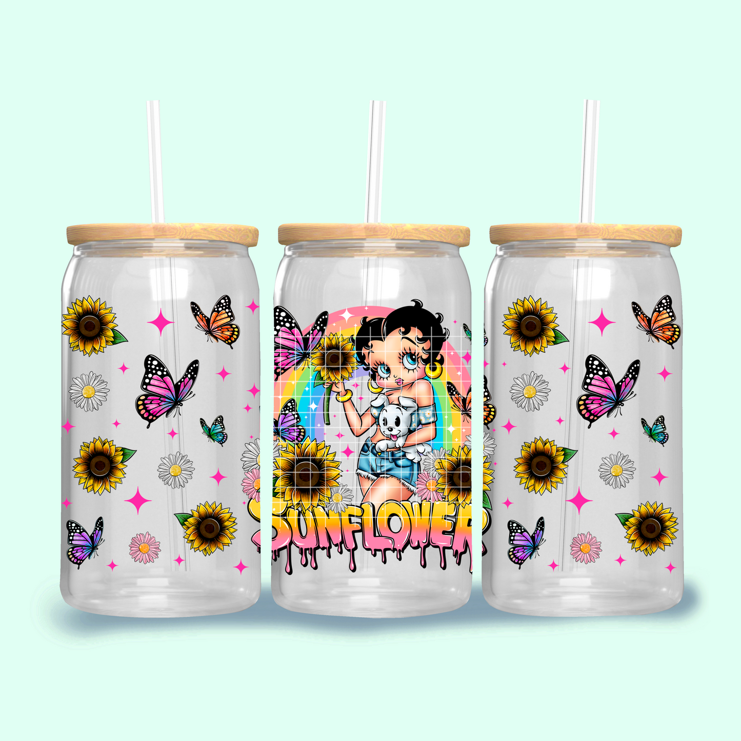 Sunflower Libbey Design Png, Spring Clipart, Trendy Butterfly Clipart, Clipart for DTF or Shirt Printing, PNG Only!