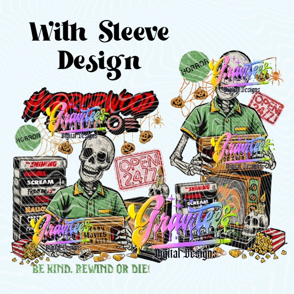 HORRORWOOD VIDEO Design with Sleeve Png for DTF or Shirt Printing, PNG Only!