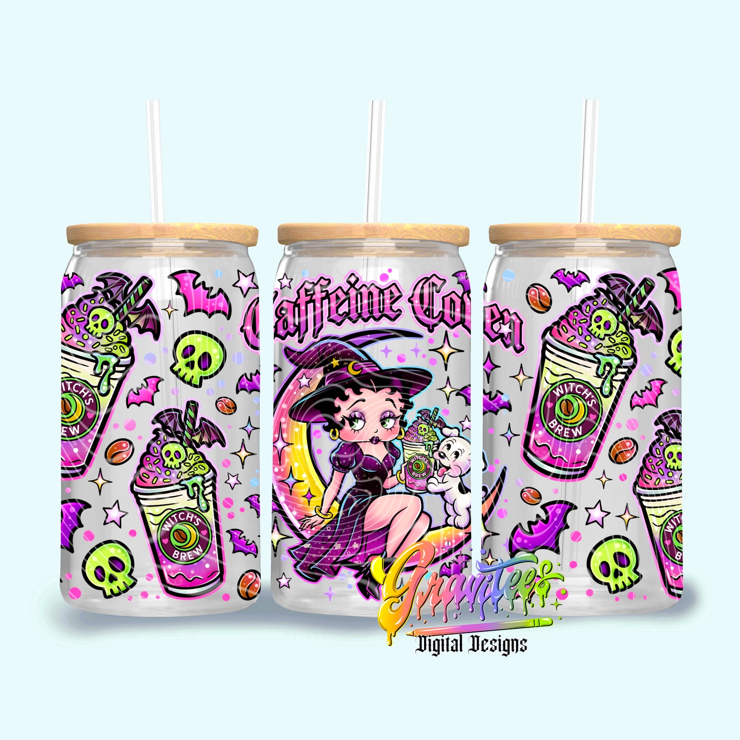 Caffeine Coven 16oz Tumbler Template Png for UVDTF or Sublimation Printing, PNG Only!