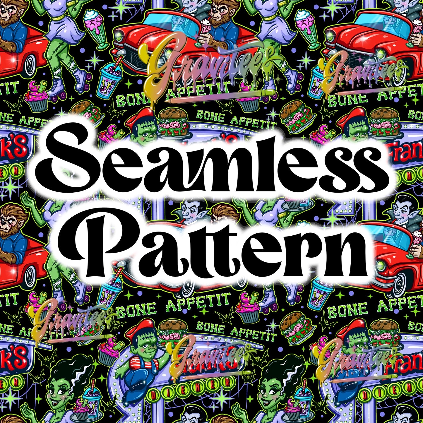 FRANKS DIE-NER Seamless Design Png for DTF or Shirt Printing, PNG Only