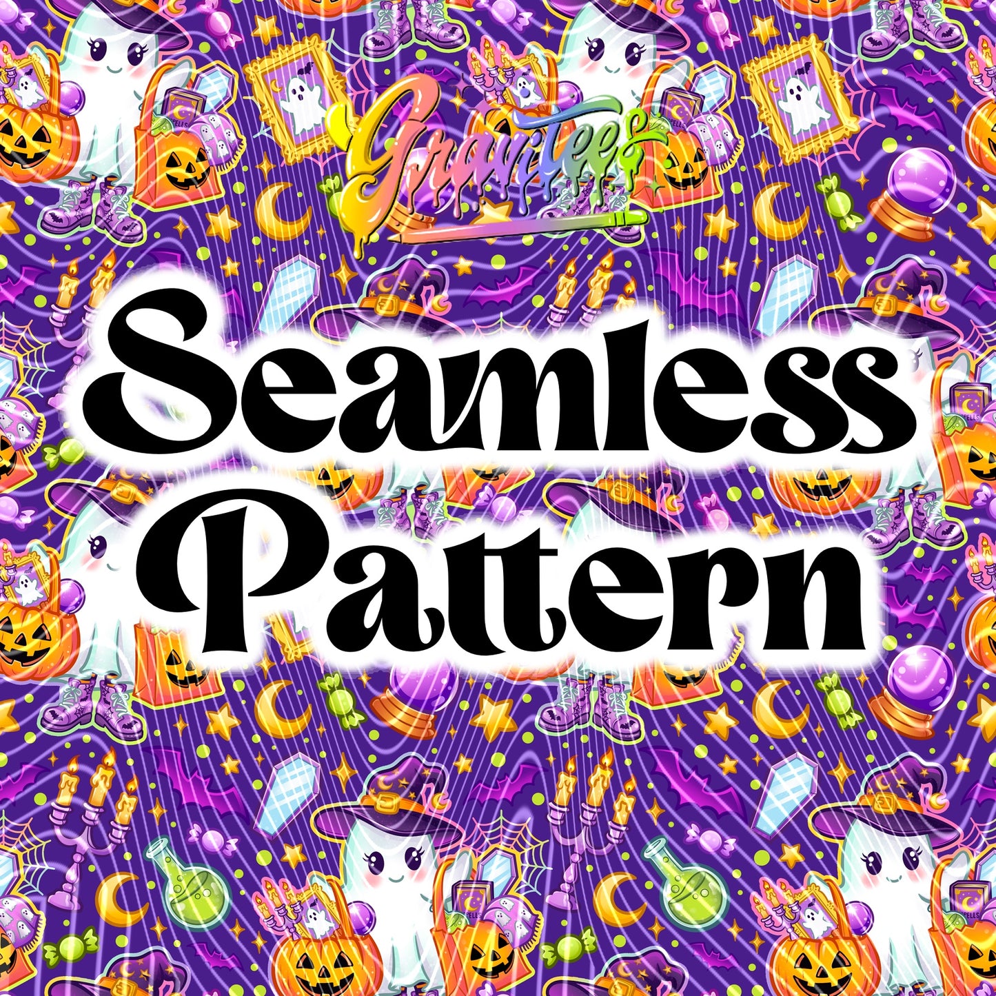 Halloween Shopping Seamless Design Png for UVDTF or Sublimation Printing, PNG Only!