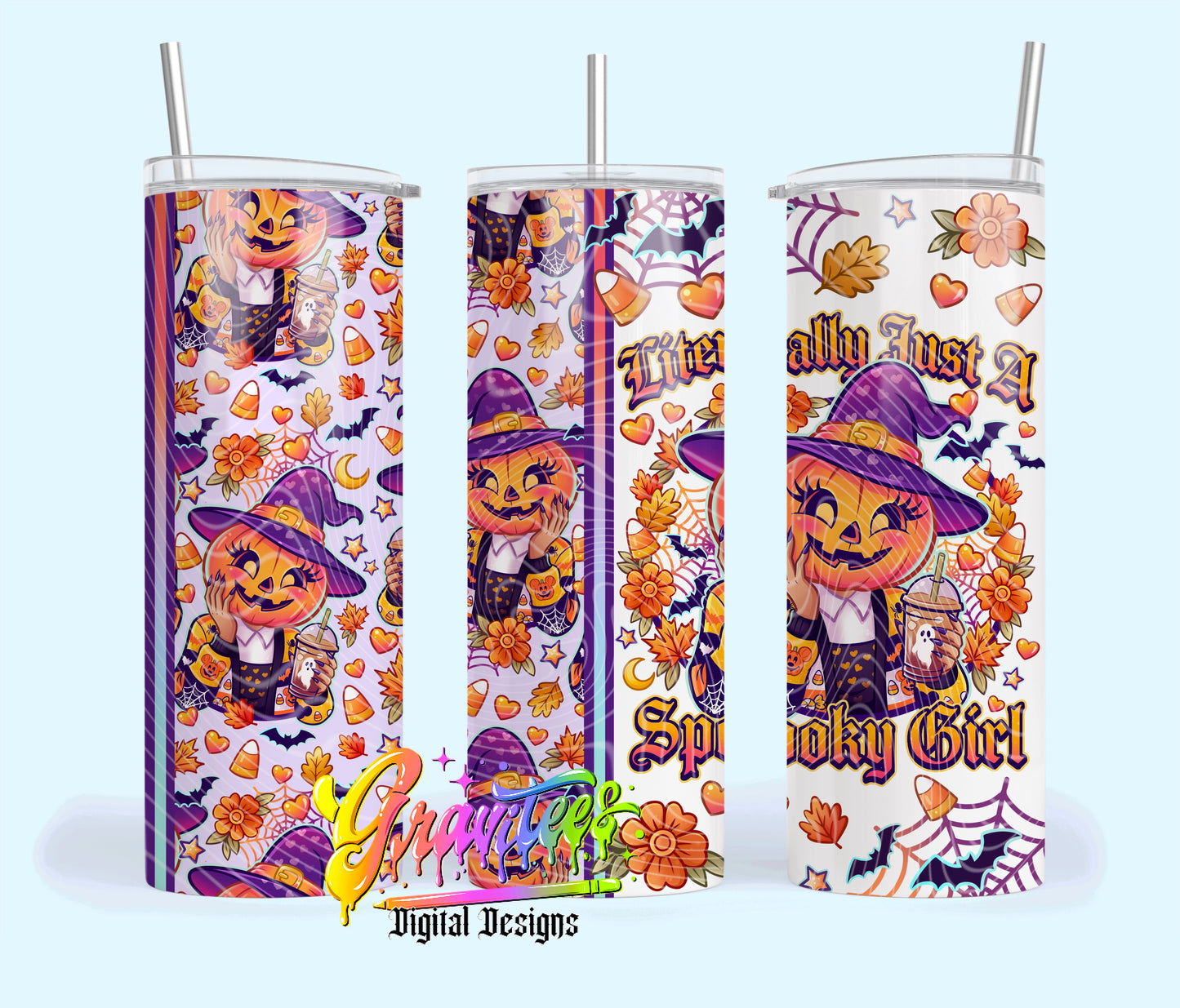 Literally Just A Spooky Girl 20oz Tumbler Template Png for UVDTF or Sublimation Printing, PNG Only!