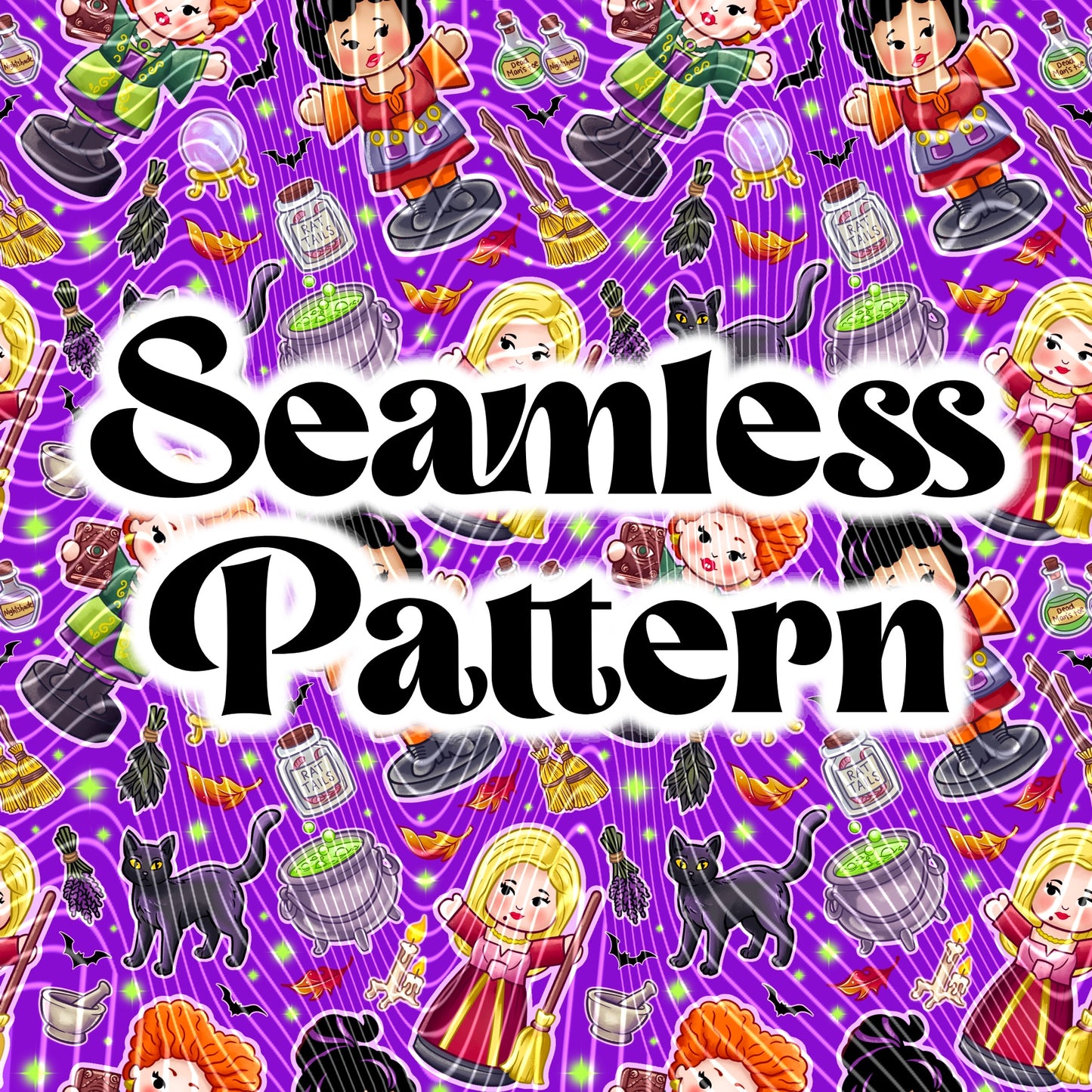 Pocket Witches Seamless Design Png for UVDTF or Sublimation Printing, PNG Only!