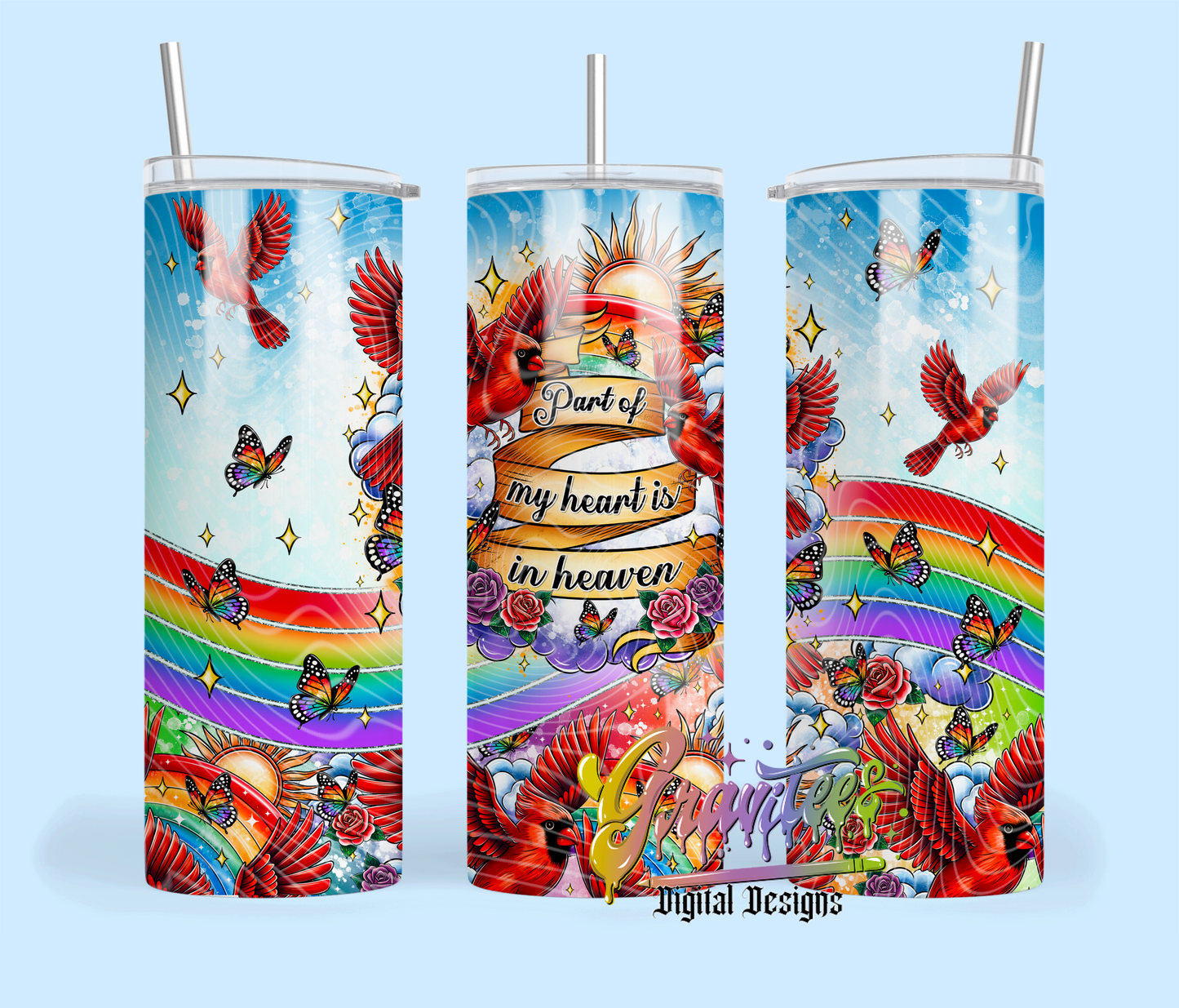 Part of my heart is in Heaven Skinny Tumbler Design Png, Heaven Clipart, Trendy Cardinal Clipart, Clipart for DTF or Shirt Printing, PNG Only!
