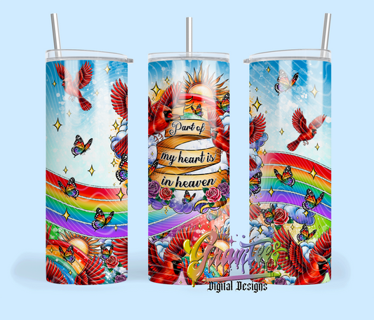 Part of my heart is in Heaven Skinny Tumbler Design Png, Heaven Clipart, Trendy Cardinal Clipart, Clipart for DTF or Shirt Printing, PNG Only!