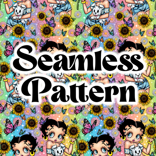 Sunflower Spring Seamless Design Png, Cartoon Spring Clipart, Trendy Spring Clipart, Clipart for DTF or Shirt Printing, PNG Only!