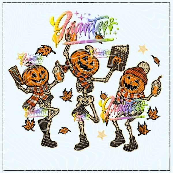 Fall Book Club Skeletons Png for DTF or Shirt Printing, PNG Only!