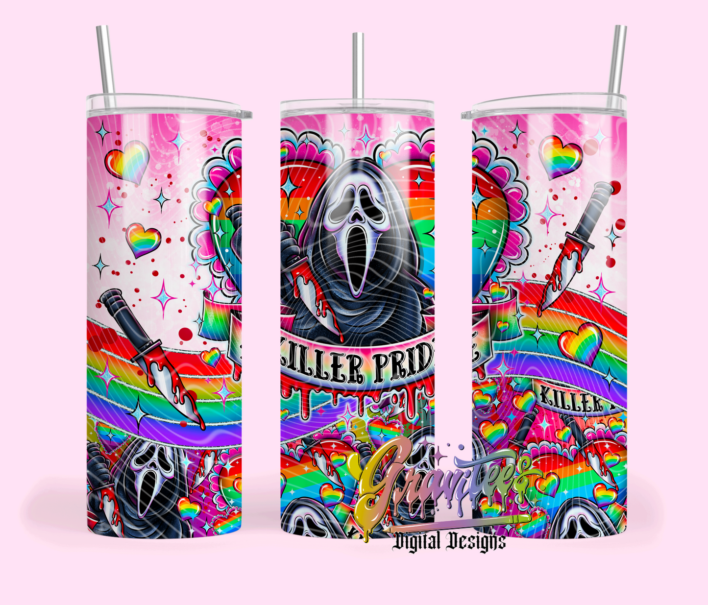 Killer Pride Skinny Tumbler Template Png, Pride Clipart, Horror Pride Clipart, Clipart for DTF or Shirt Printing, PNG Only!