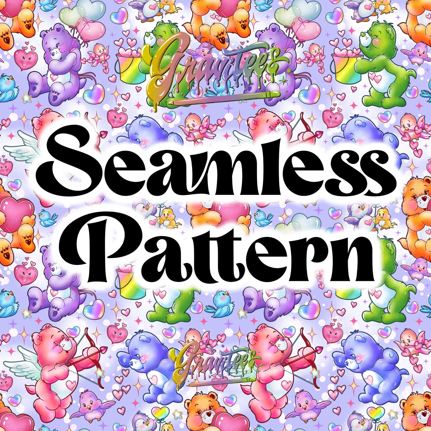 Love Cuties Purple Seamless Design for DTF or Sublimation Shirt Printing, PNG Only