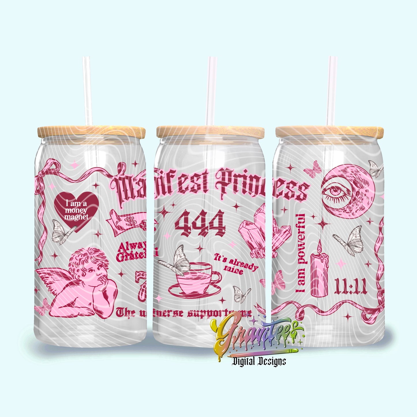 Manifest Princess 16oz Tumbler Template Design PNG, for UVDTF or Sublimation Printing PNG Only!