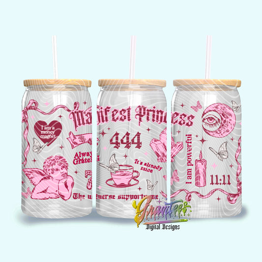 Manifest Princess 16oz Tumbler Template Design PNG,  for UVDTF or Sublimation Printing PNG Only!