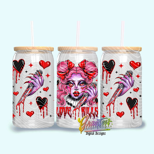 Love Kills 16oz Tumbler Template Design PNG,  for UVDTF or Sublimation Printing PNG Only